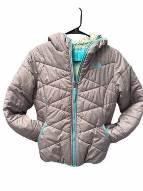 The North Face Girls Reversible Puffer Jacket Gray/Teal M 10/12